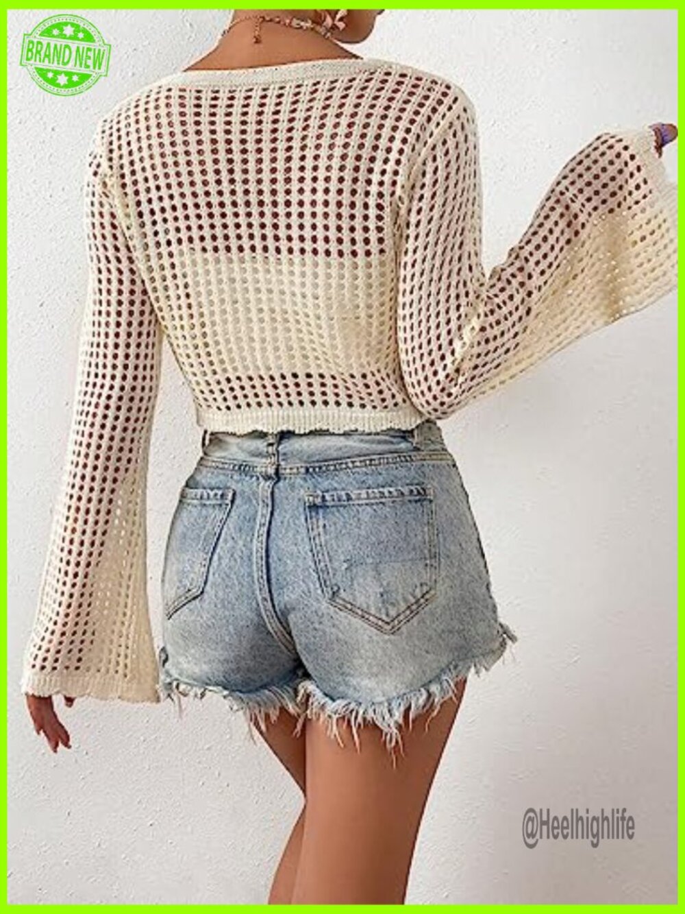 Crochet Tie Front Cardigan Boho Bell Long Sleeve Lightweight Cover Up - Picture 2 of 6